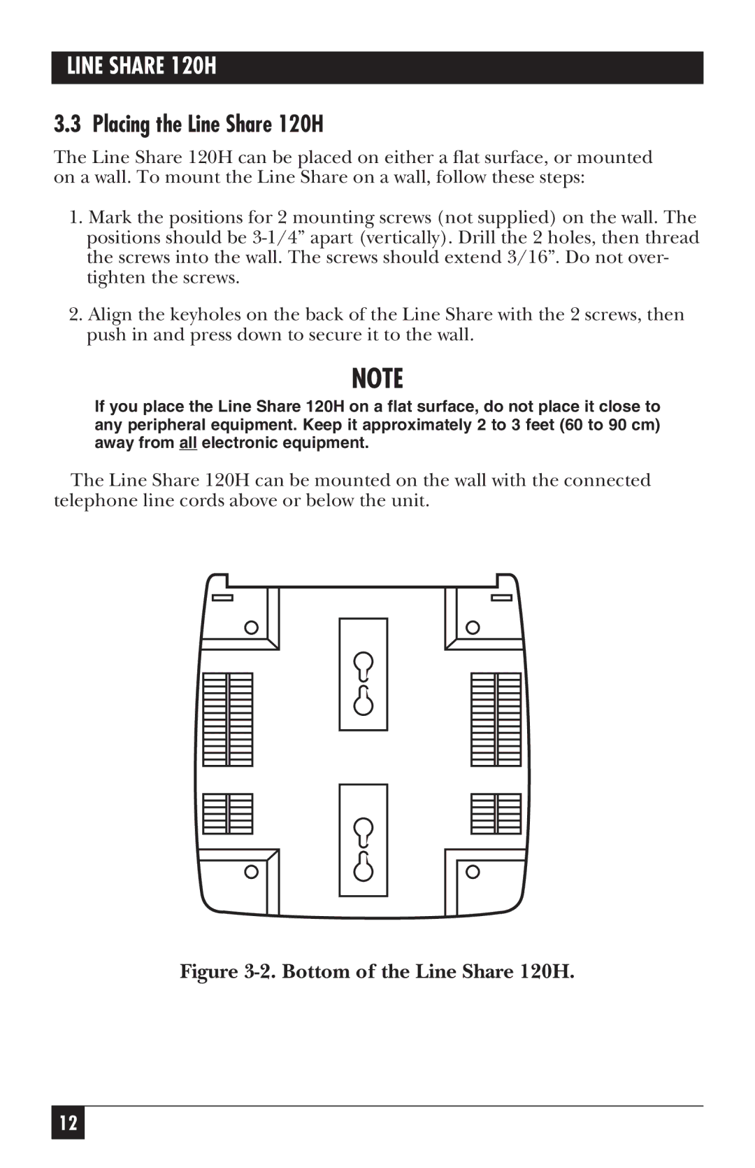 Black Box manual Placing the Line Share 120H, Bottom of the Line Share 120H 