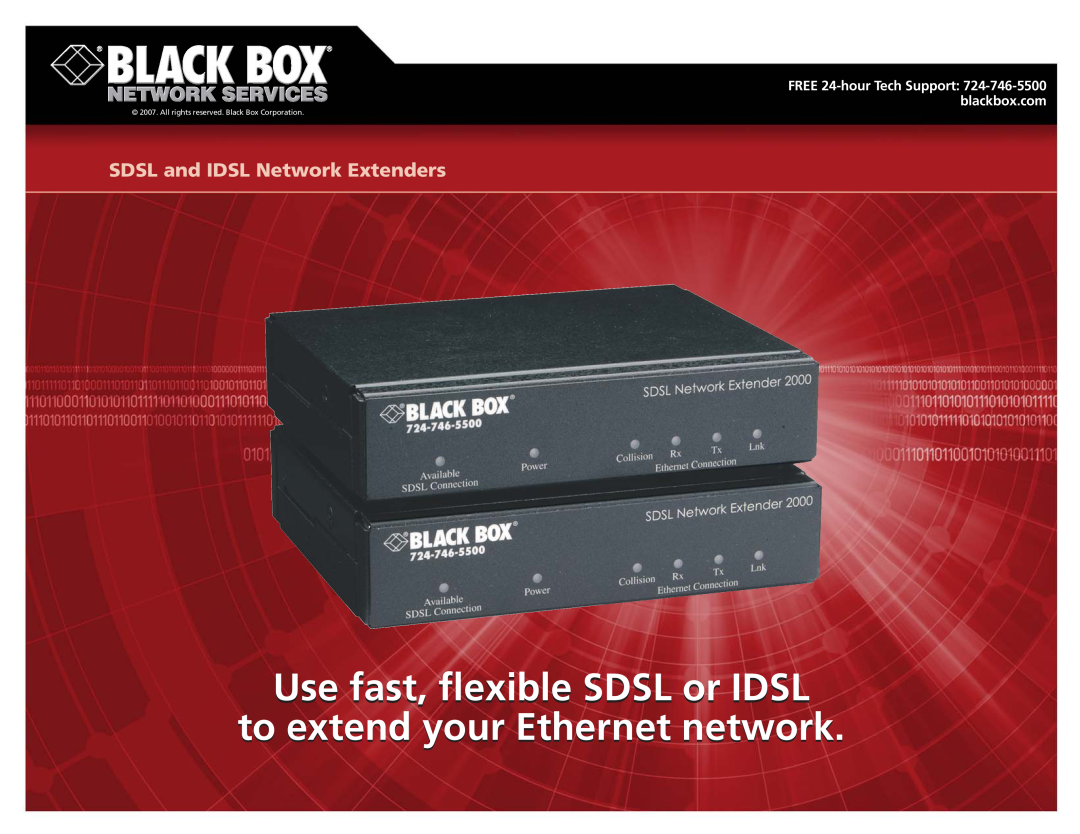 Black Box 2000 manual Use fast, flexible SDSL or IDSL, to extend your Ethernet network, SDSL and IDSL Network Extenders 