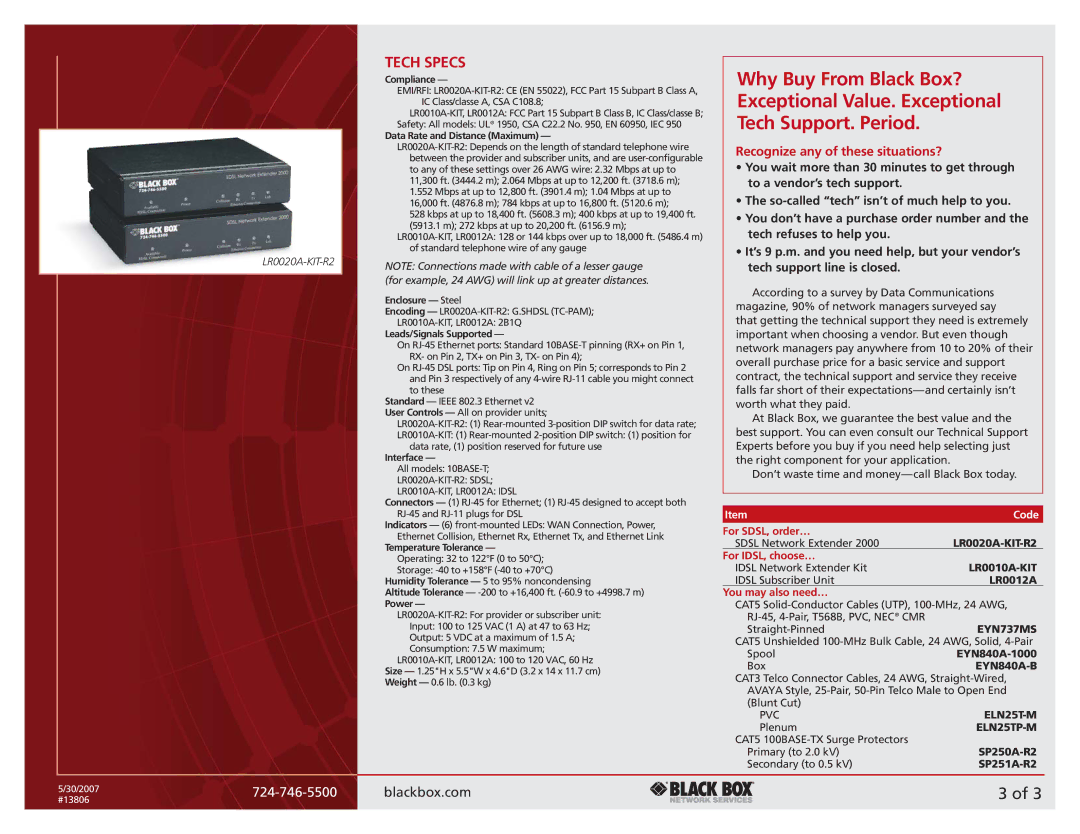 Black Box 2000 manual Tech Specs, Recognize any of these situations? 