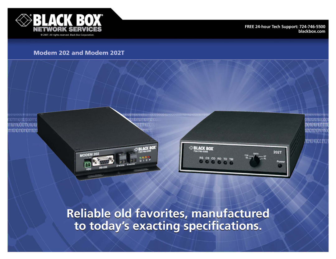 Black Box specifications Modem 202 and Modem 202T 