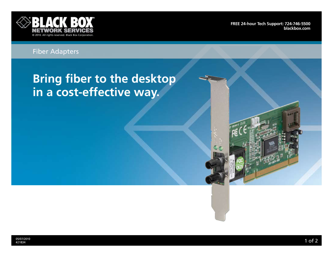 Black Box 21834 manual Bring fiber to the desktop in a cost-effective way 