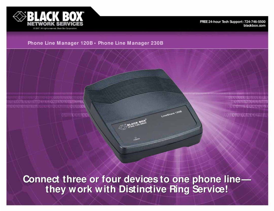 Black Box 120B manual they work with Distinctive Ring Service!ice, Connect three or four devices to one phonee lineline 