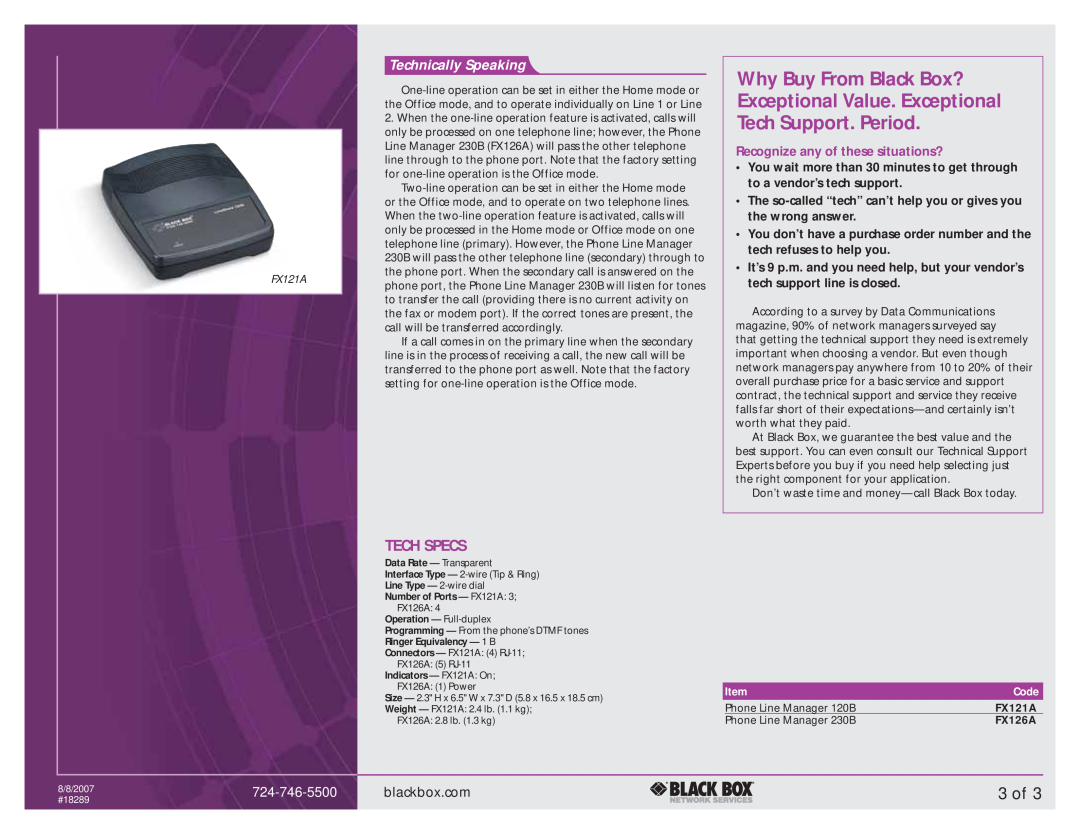 Black Box 120B, 230B manual 3 of, Tech Specs, Why Buy From Black Box? Exceptional Value. Exceptional, Tech Support. Period 