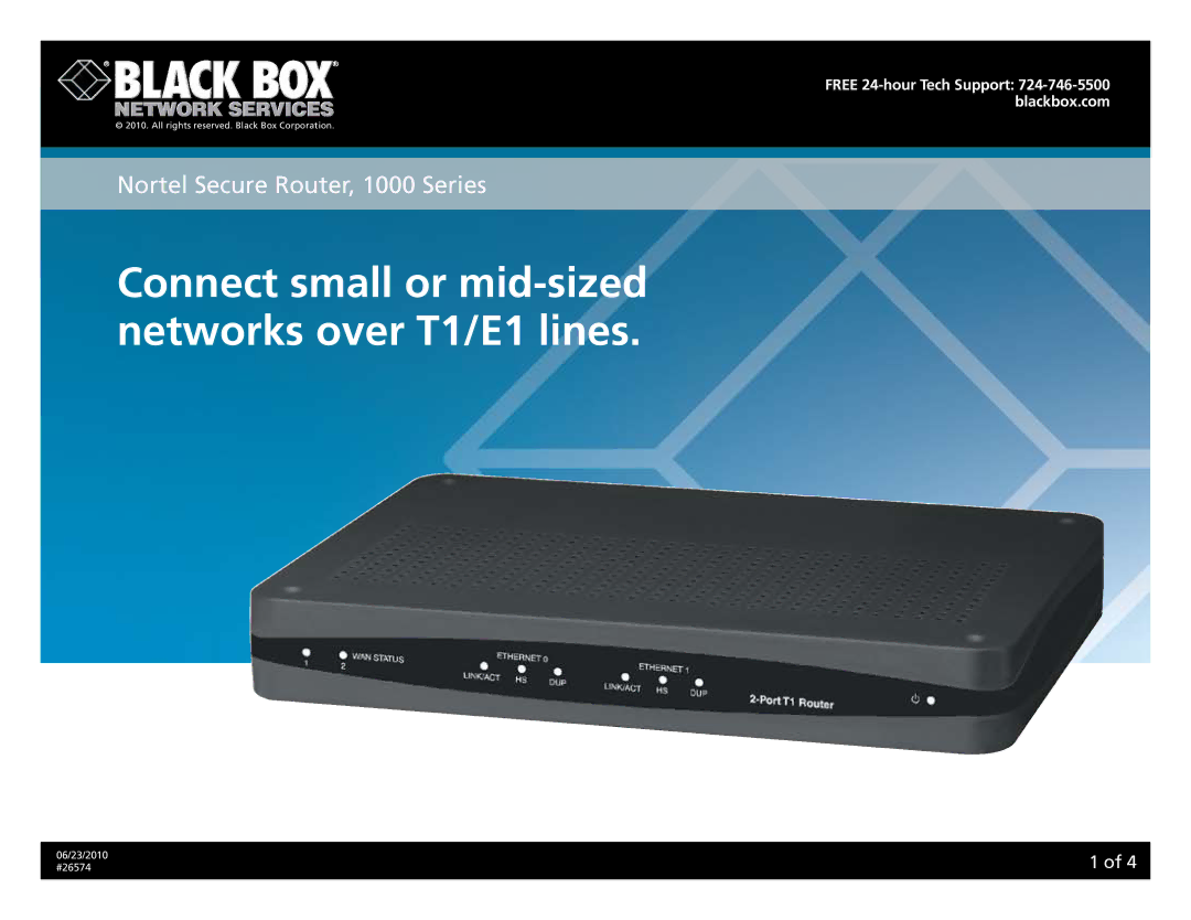 Black Box 1004, 26574, 1002, 1001 manual Connect small or mid-sized networks over T1/E1 lines 