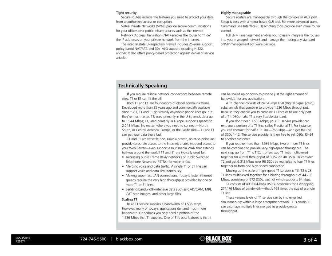 Black Box 1001, 26574, 1004, 1002 manual Technically Speaking 