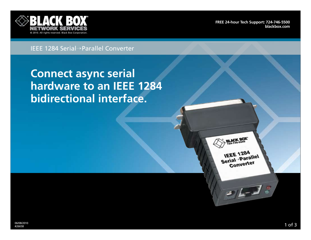 Black Box manual IEEE 1284 Serial→Parallel Converter, 1­ of, 06/08/2010 #26658 