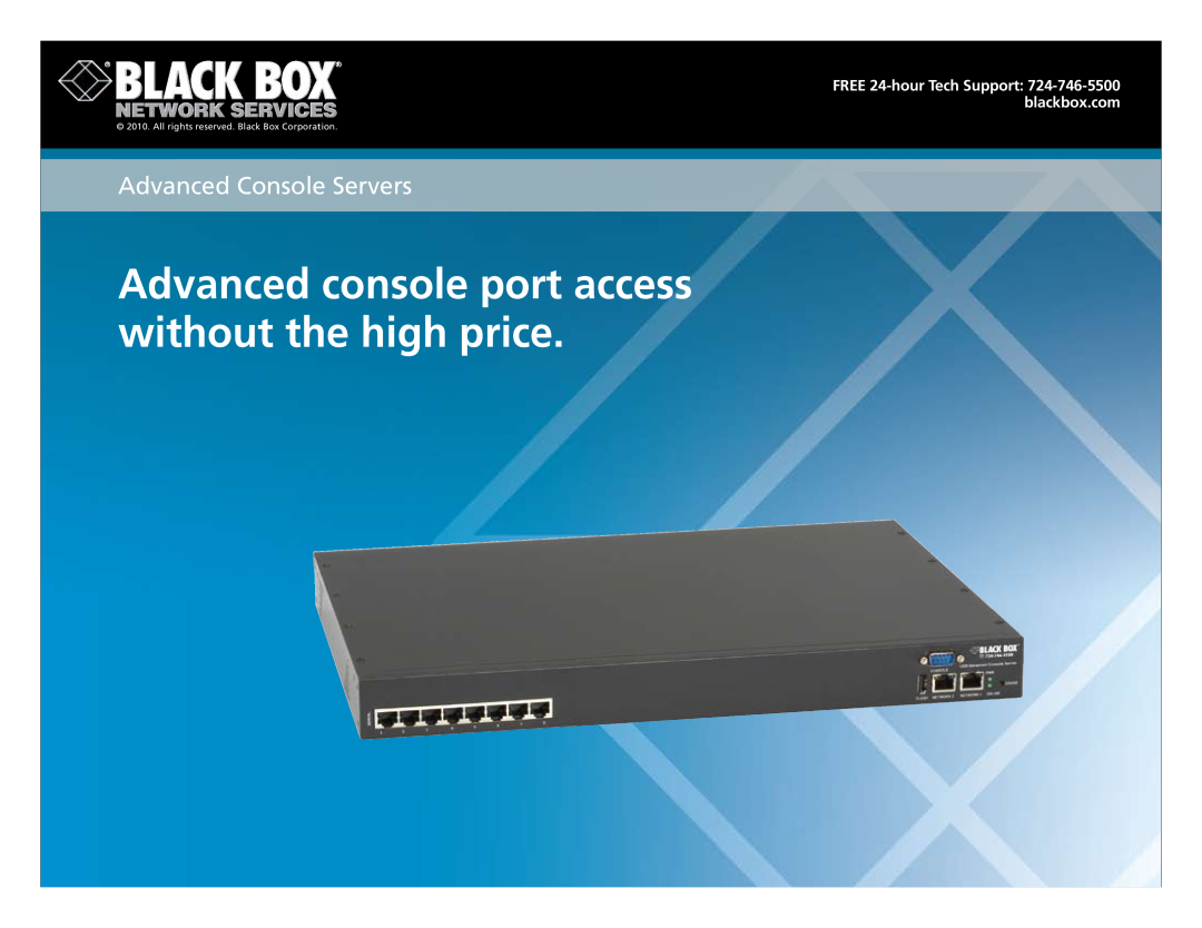 Black Box 27070 manual Advanced console port access without the high price, Advanced Console Servers 