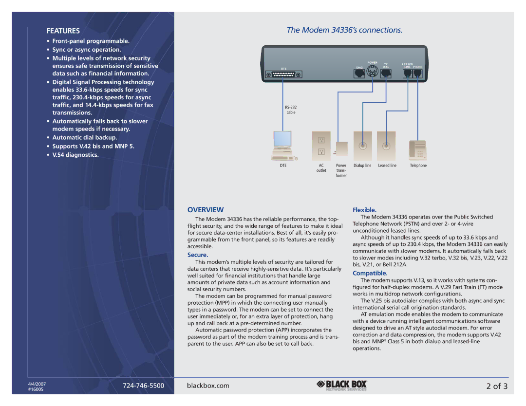 Black Box 34336 manual Overview, Secure, Flexible, Compatible 