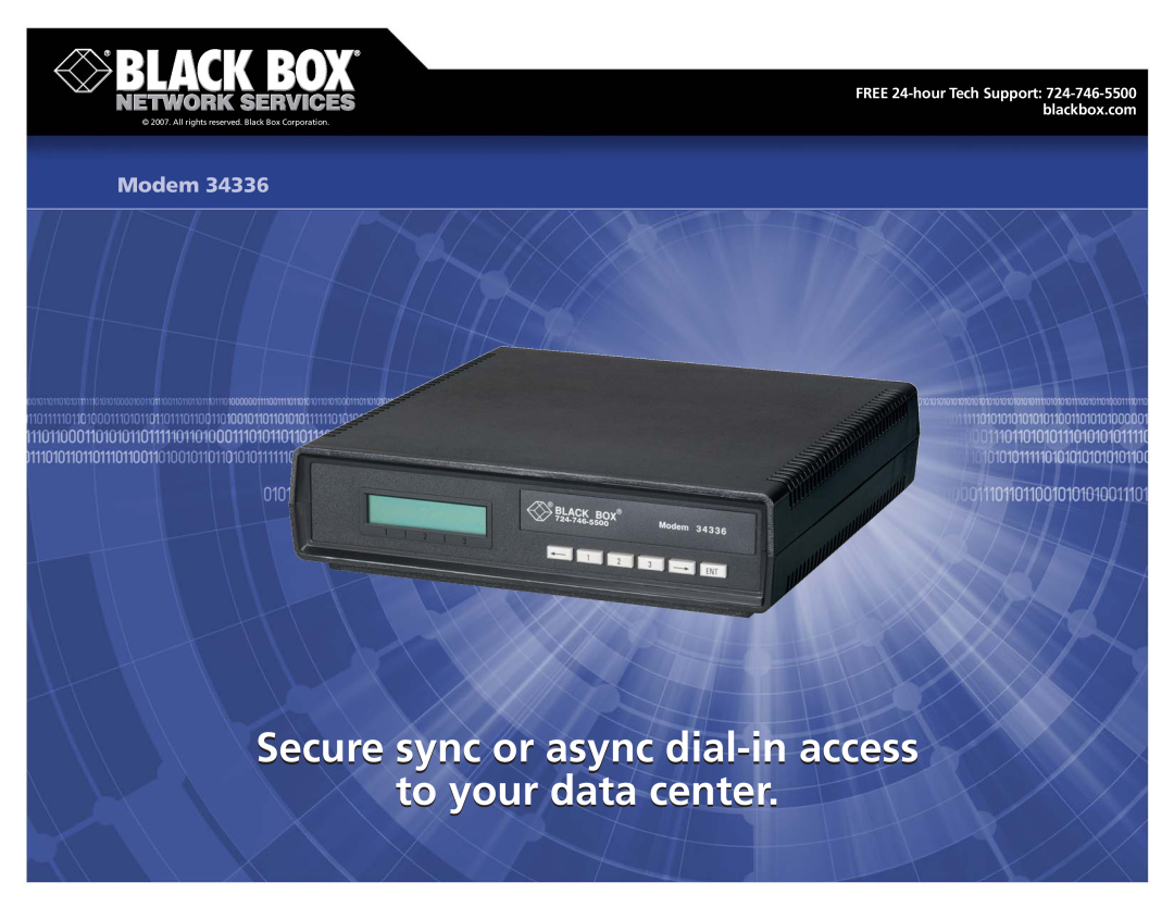 Black Box 34336 manual FREE 24-hour Tech Support 724-746-5500 blackbox.com, Modem 