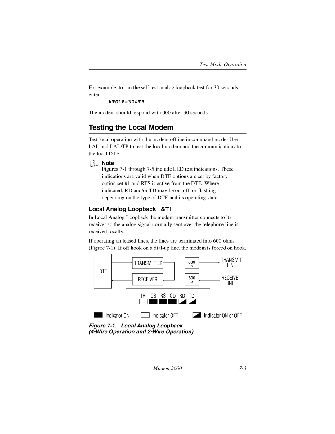 Black Box 3600 MODEM manual Testing the Local Modem, Local Analog Loopback &T1 