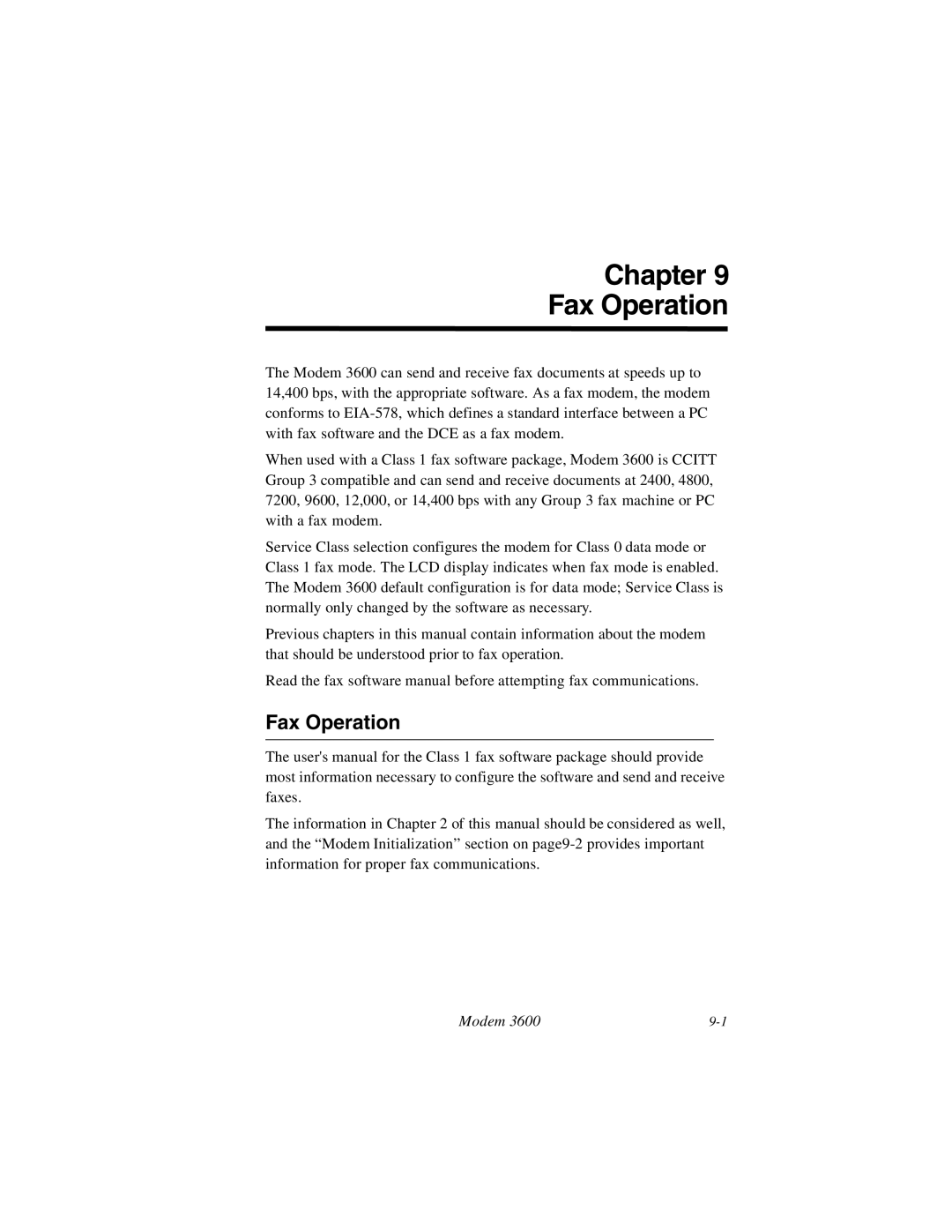 Black Box 3600 MODEM manual Chapter Fax Operation 