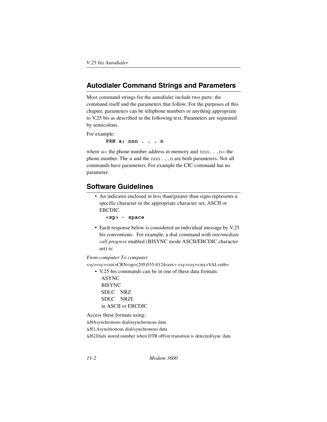 Black Box 3600 MODEM manual Autodialer Command Strings and Parameters, Software Guidelines 