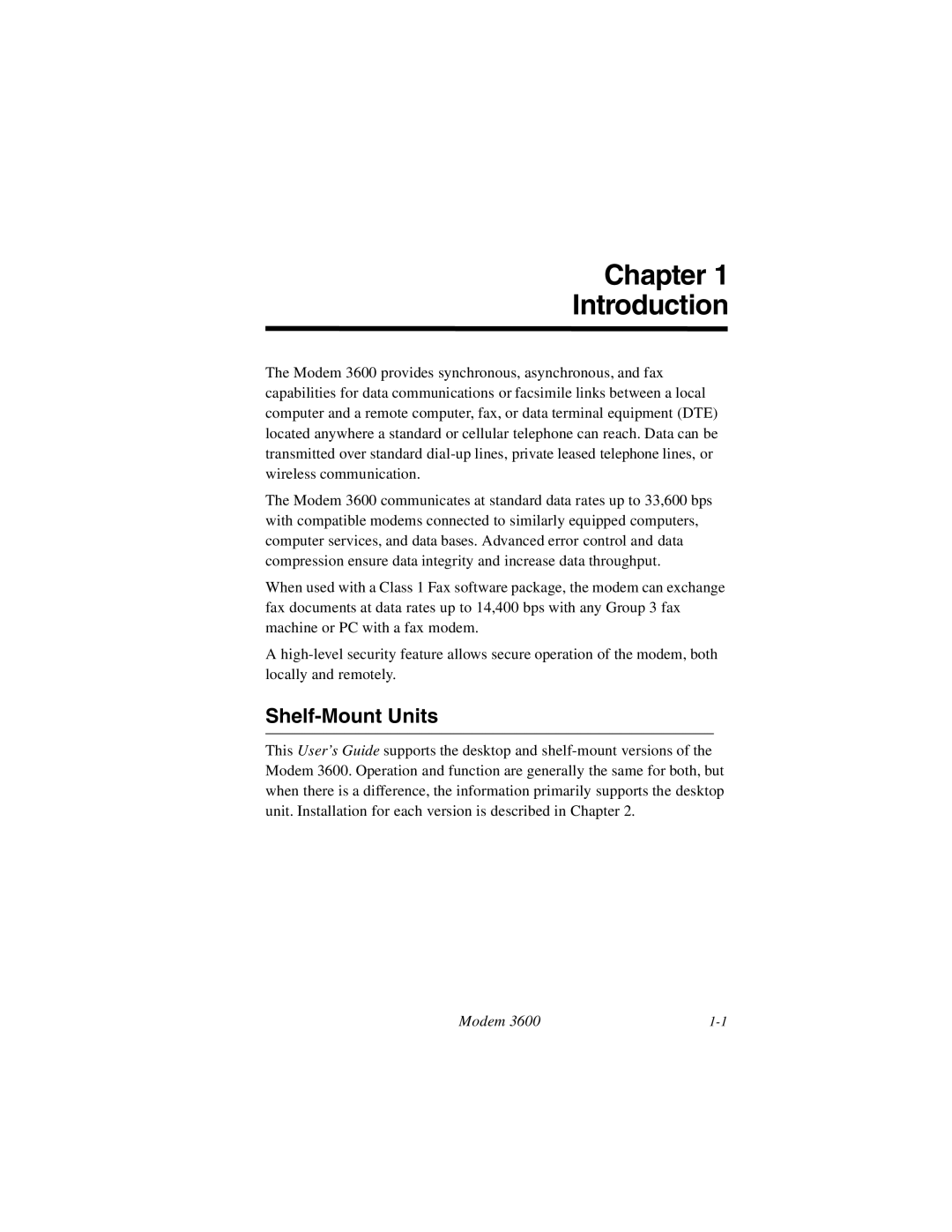 Black Box 3600 MODEM manual Chapter Introduction, Shelf-Mount Units 