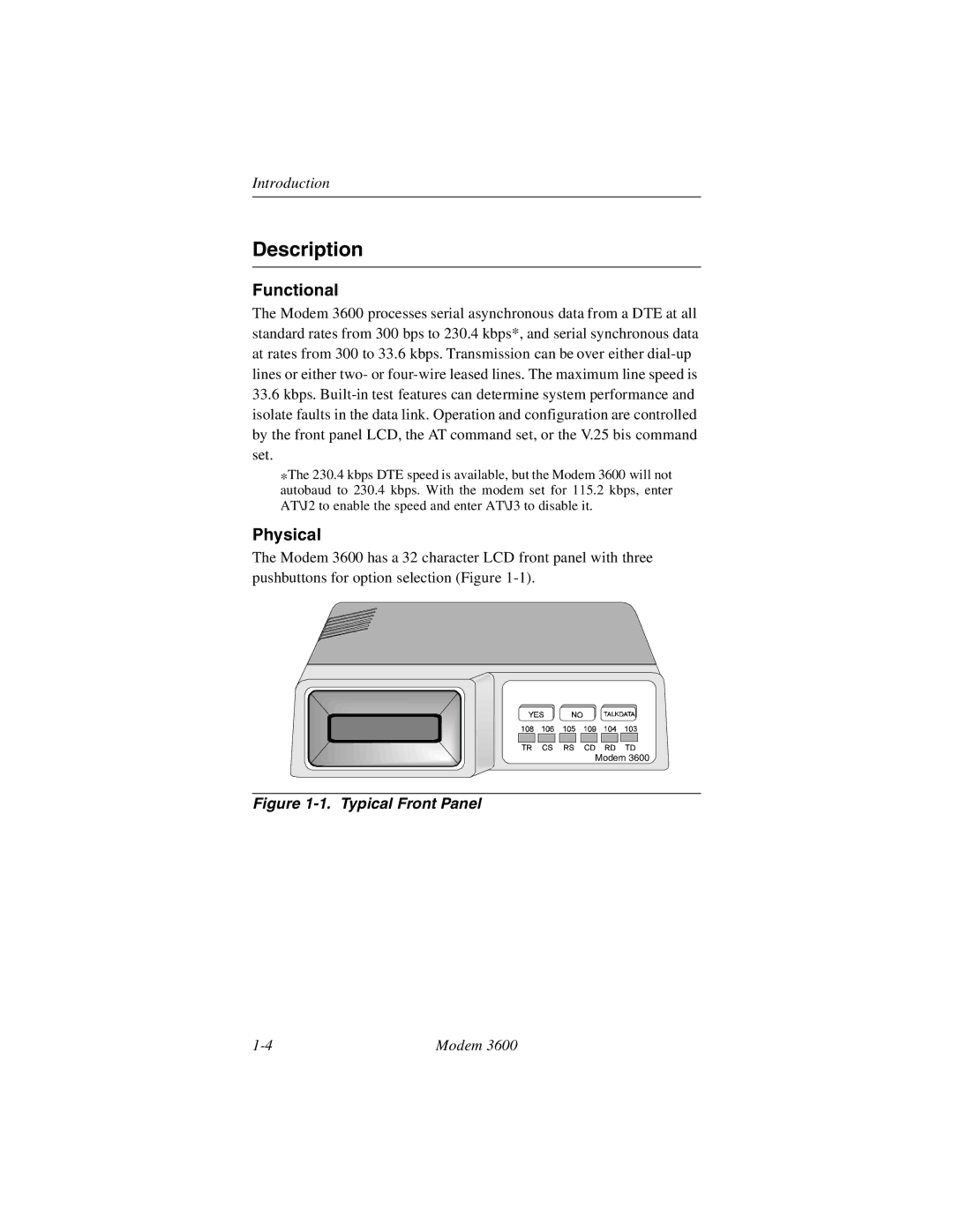 Black Box 3600 MODEM manual Description, Functional, Physical 