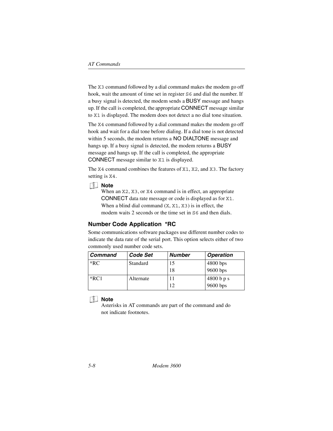 Black Box 3600 MODEM manual Number Code Application *RC, Command Code Set Number Operation 