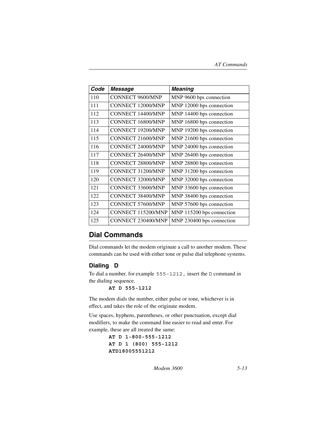 Black Box 3600 MODEM manual Dial Commands, Dialing D 