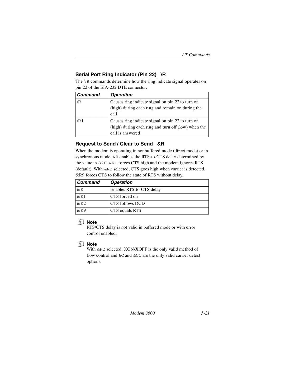 Black Box 3600 MODEM manual Serial Port Ring Indicator Pin 22 \R, Request to Send / Clear to Send &R 