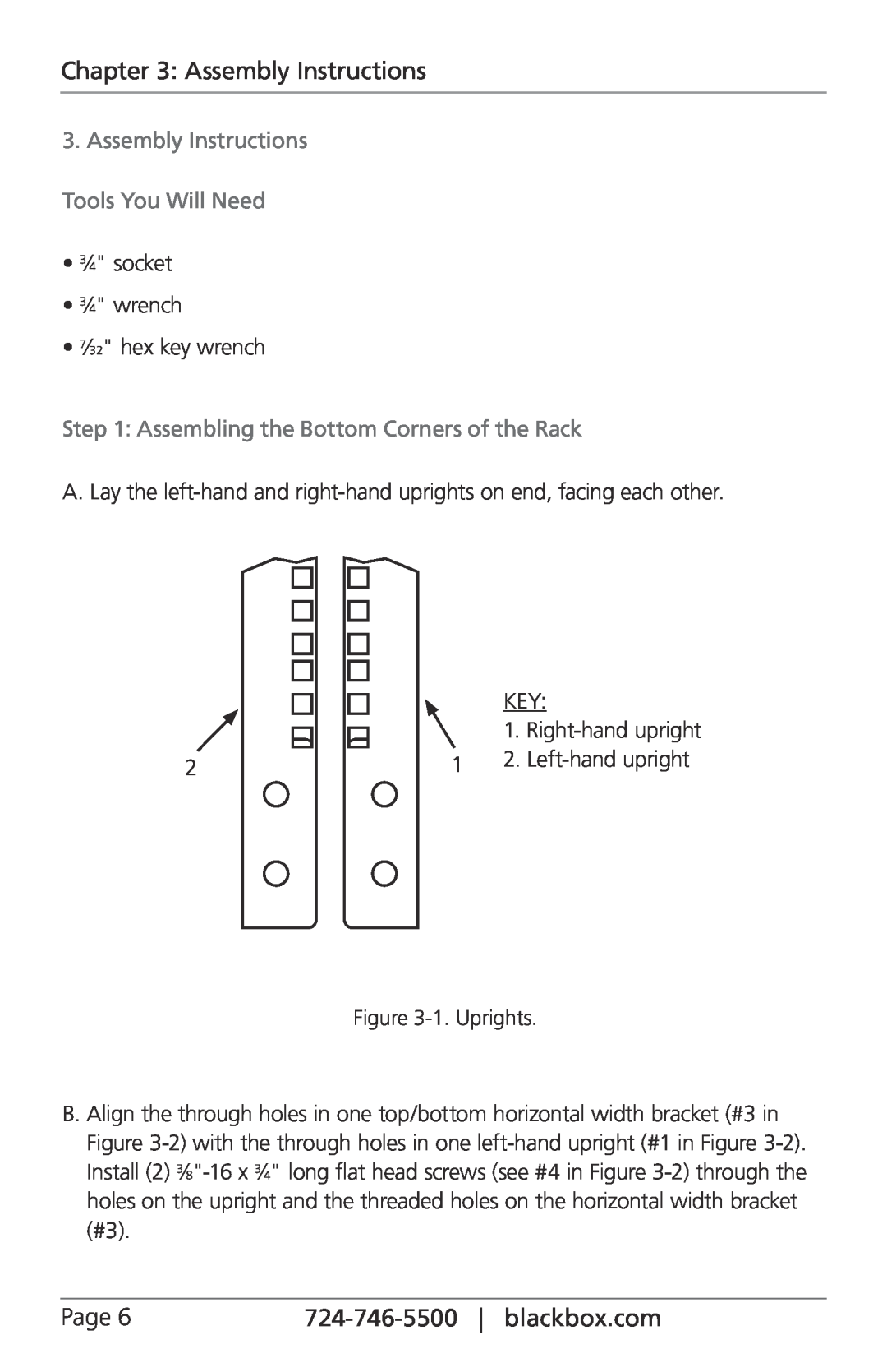 Black Box 42U, 51U, 37U, 22U Assembly Instructions Tools You Will Need, Assembling the Bottom Corners of the Rack, Page 