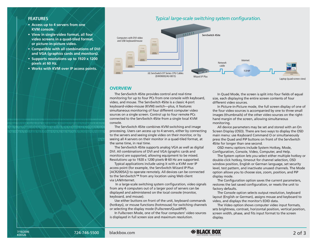 Black Box 4site manual Features, Overview 