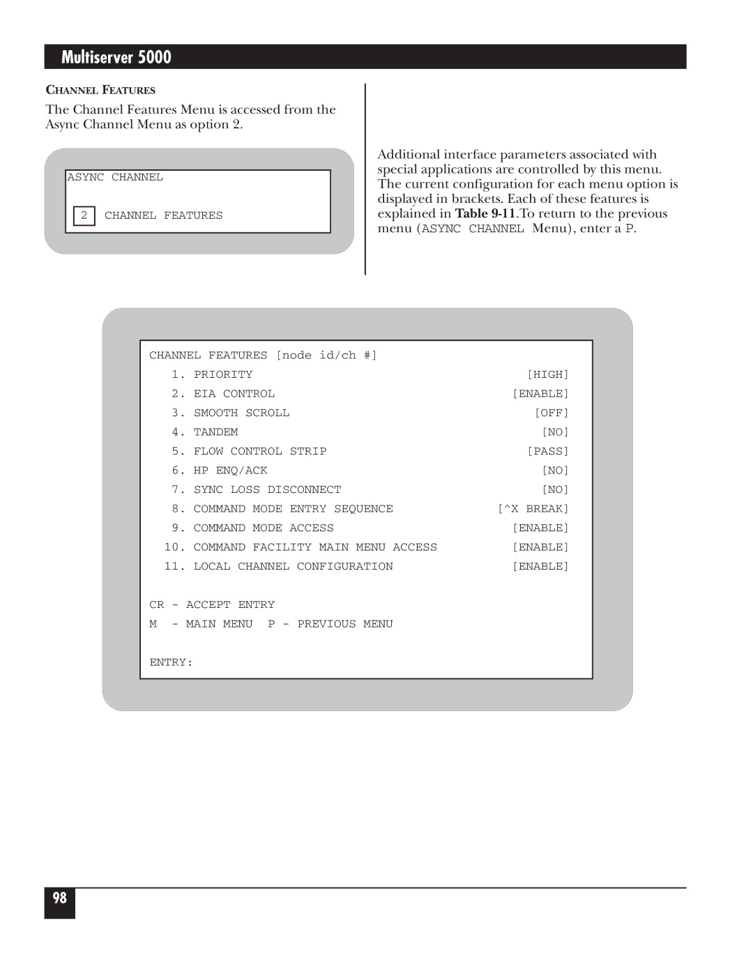 Black Box 5000 manual Async Channel Channel Features 