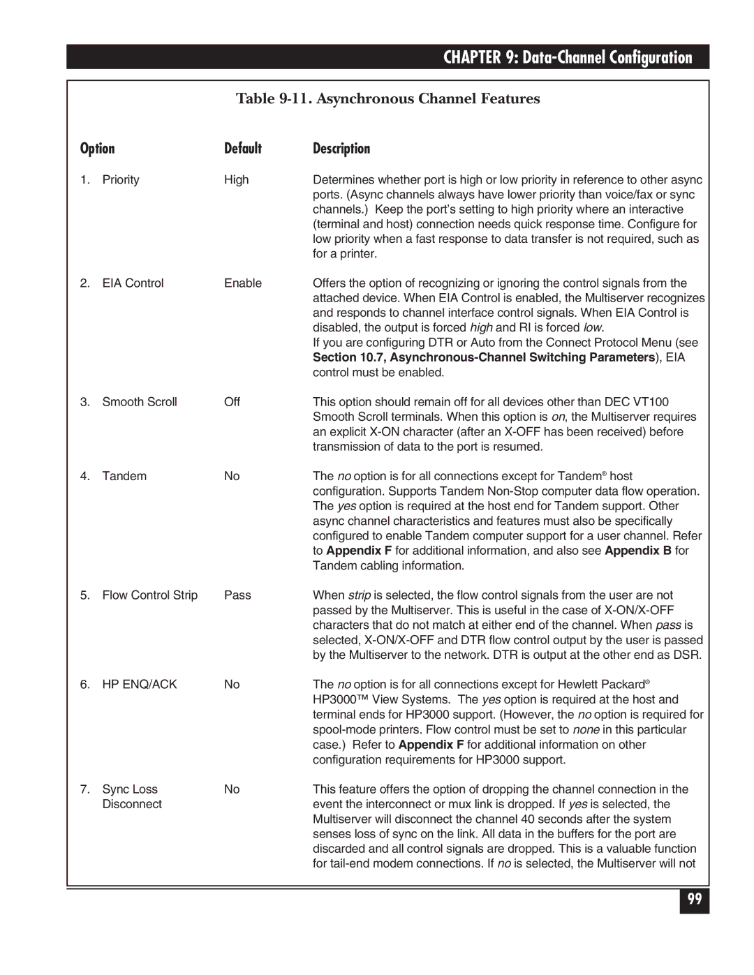 Black Box 5000 manual Asynchronous Channel Features, Asynchronous-Channel Switching Parameters, EIA 