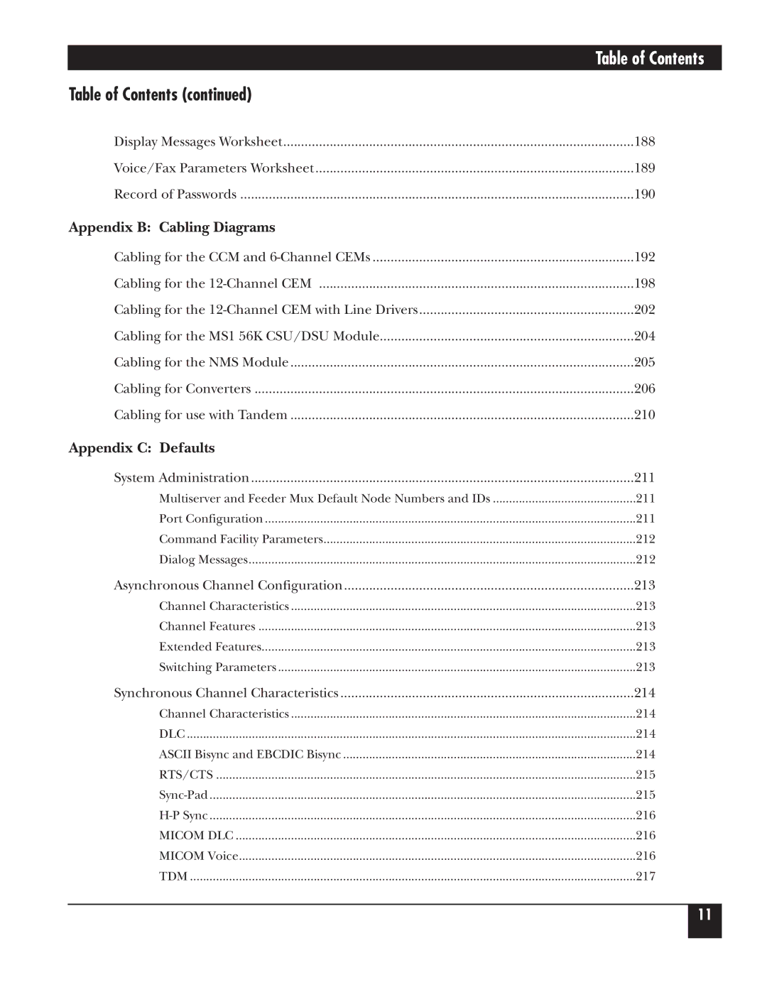 Black Box 5000 manual Appendix B Cabling Diagrams, Appendix C Defaults 