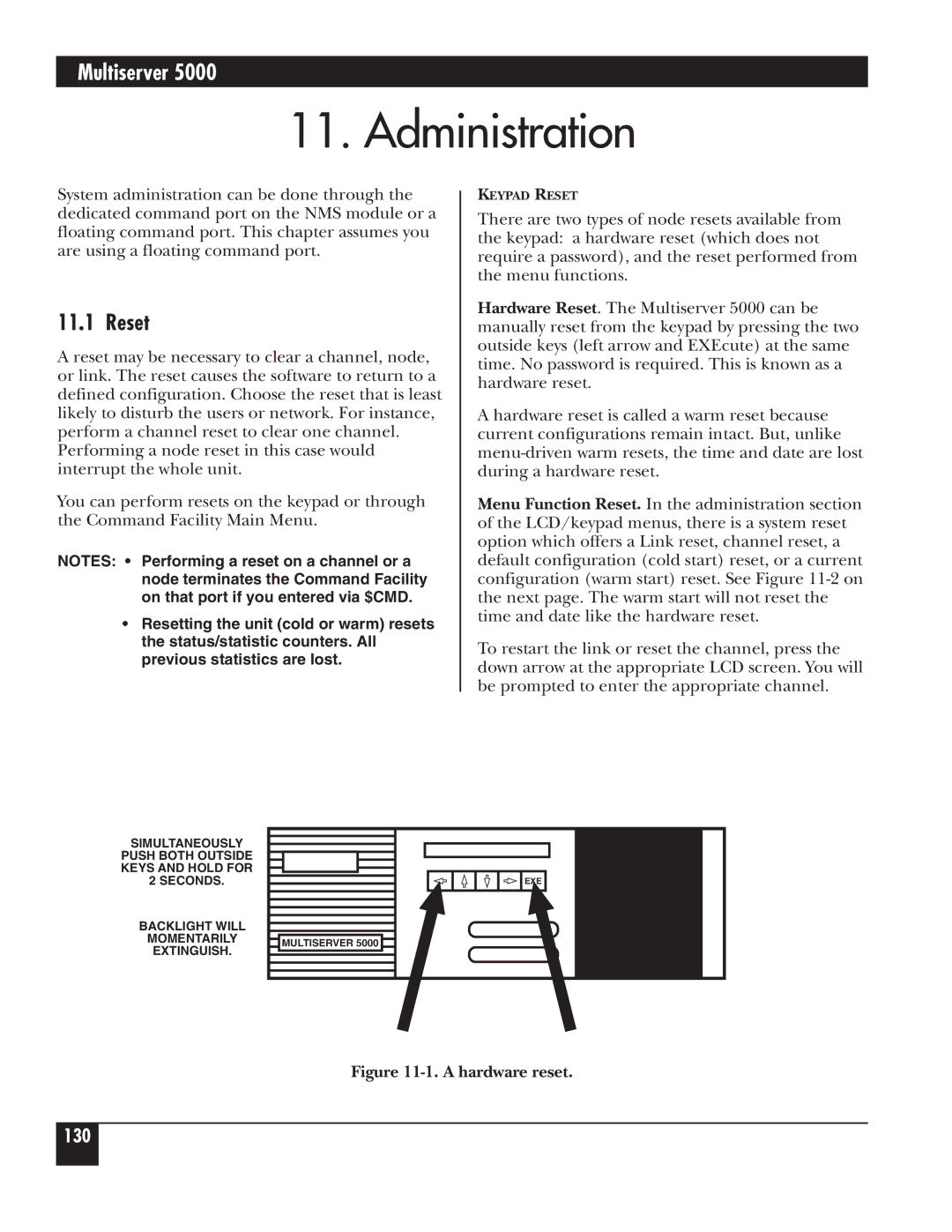 Black Box 5000 manual Administration, Reset 