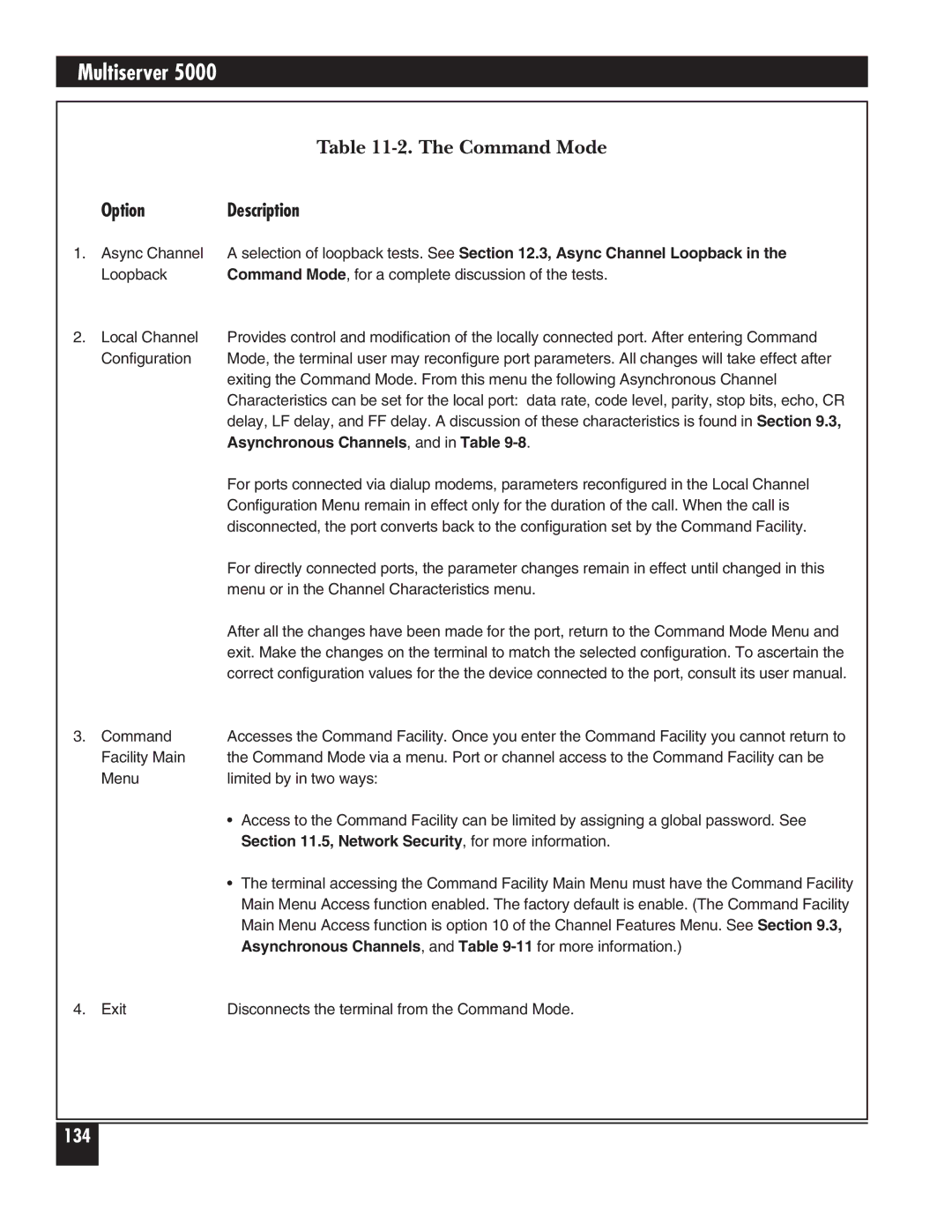 Black Box 5000 manual Command Mode, Selection of loopback tests. See .3, Async Channel Loopback 