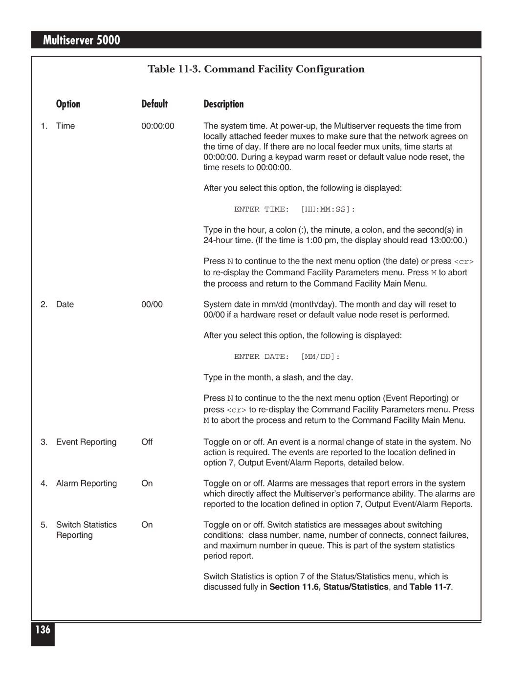 Black Box 5000 manual Command Facility Configuration 