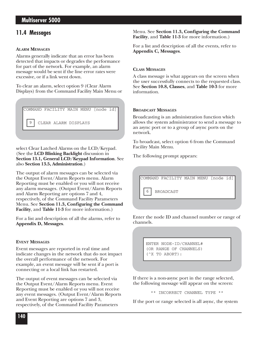 Black Box 5000 manual Messages, Enter the node ID and channel number or range of channels 