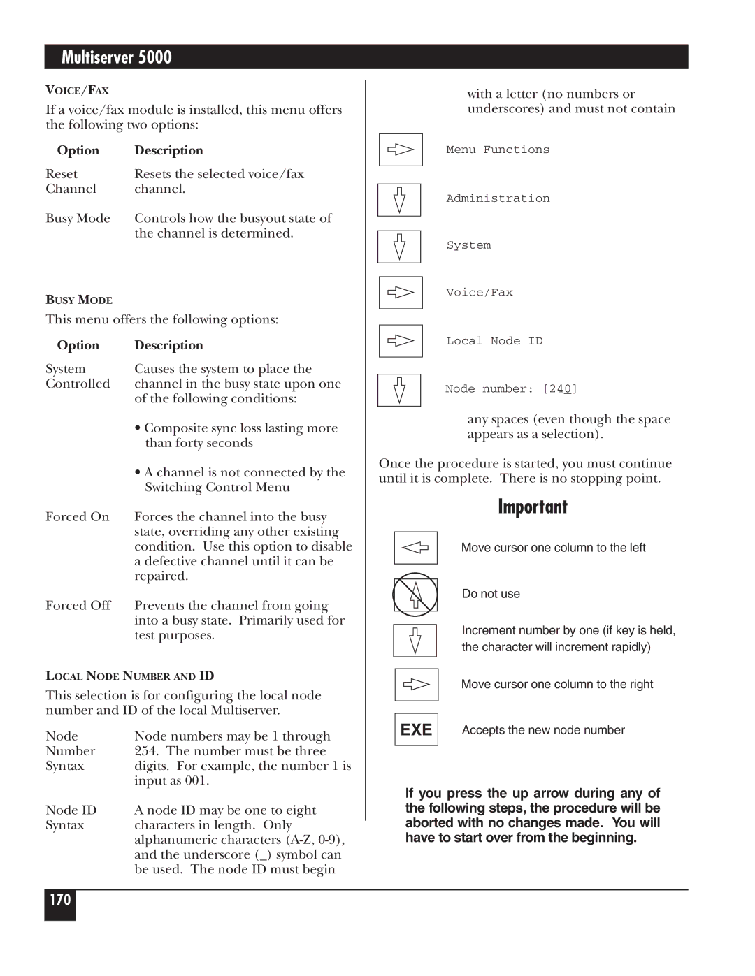 Black Box 5000 manual 170, This menu offers the following options 