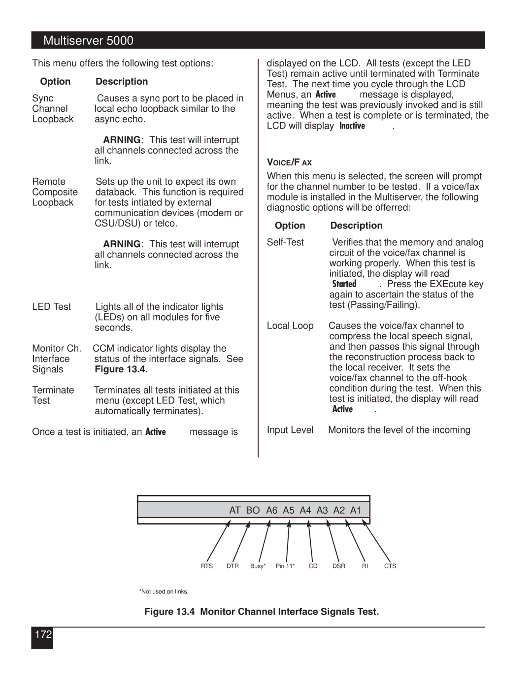 Black Box 5000 manual This menu offers the following test options, Input Level Monitors the level of the incoming 