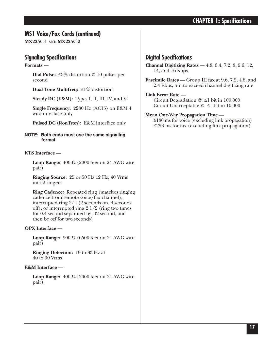 Black Box 5000 manual Signaling Specifications, Digital Specifications 