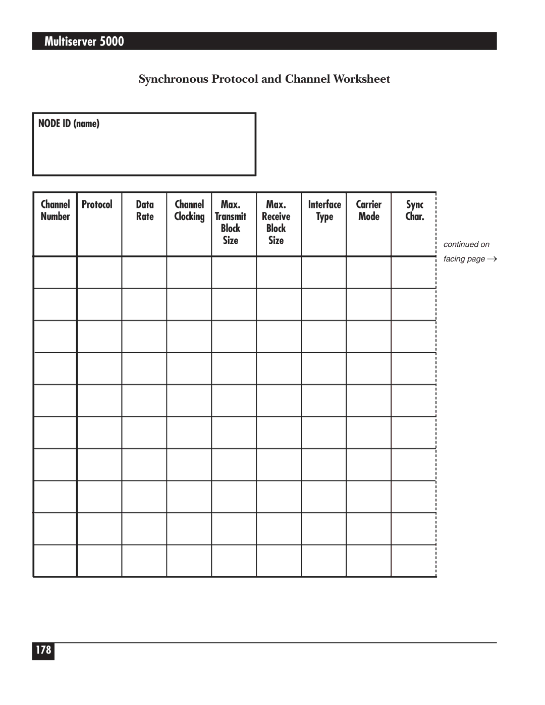 Black Box 5000 manual Synchronous Protocol and Channel Worksheet 