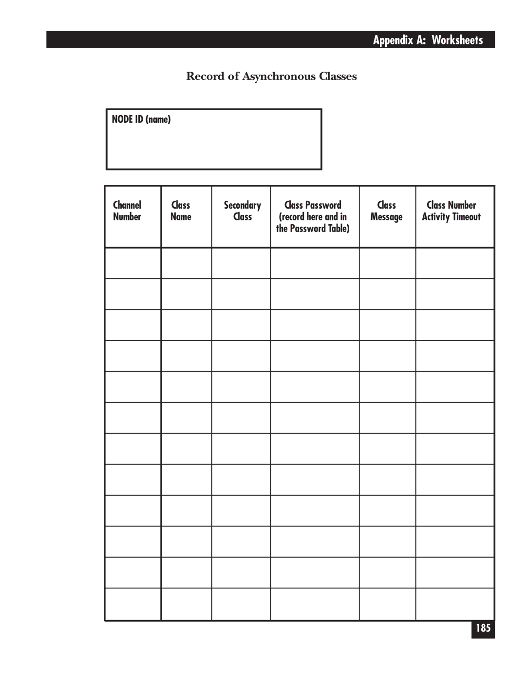 Black Box 5000 manual Record of Asynchronous Classes 