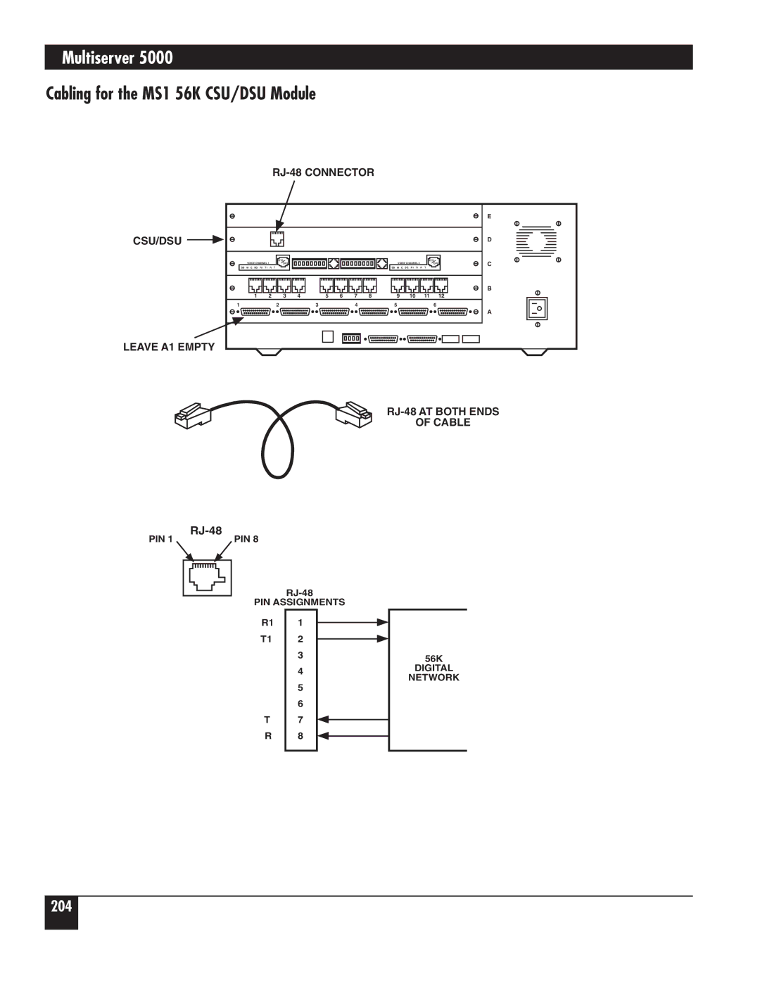 Black Box 5000 manual Cabling for the MS1 56K CSU/DSU Module 