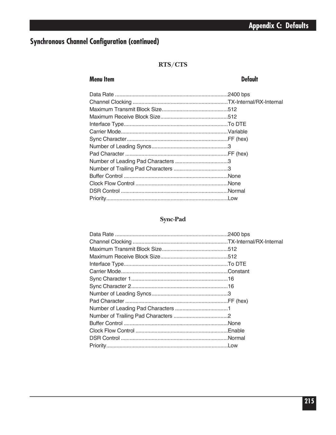 Black Box 5000 manual Synchronous Channel Configuration, Sync-Pad 