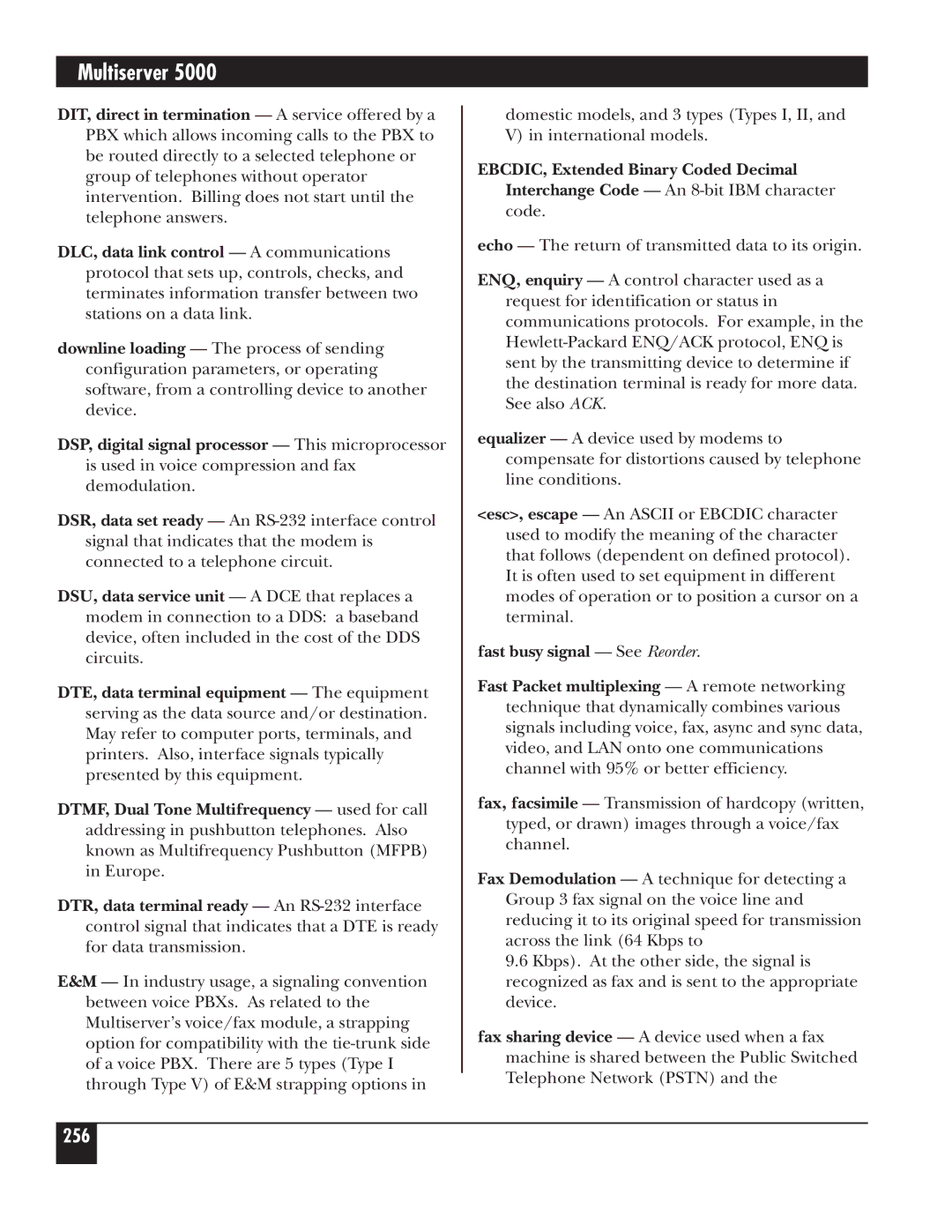 Black Box 5000 manual 256, EBCDIC, Extended Binary Coded Decimal 