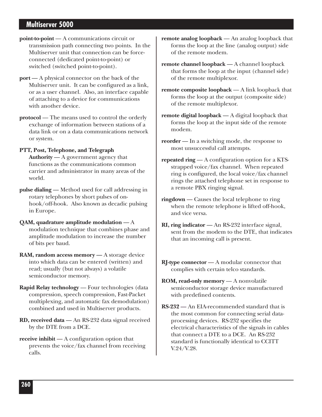 Black Box 5000 manual 260, PTT, Post, Telephone, and Telegraph 