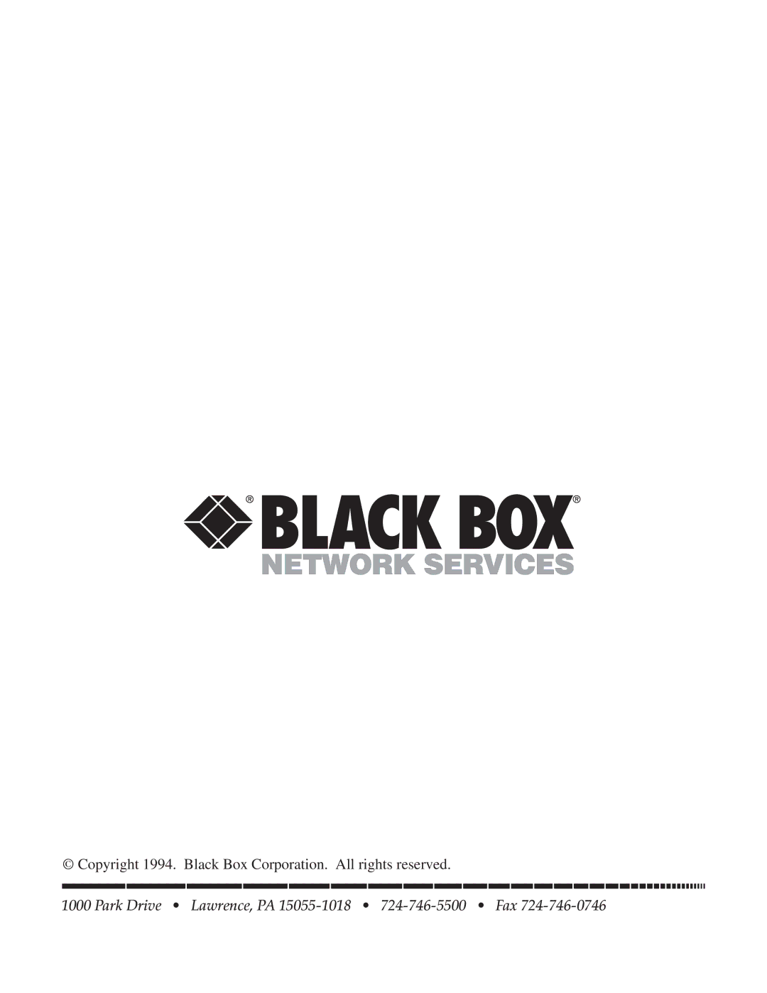 Black Box 5000 manual Park Drive Lawrence, PA 15055-1018 724-746-5500 Fax 