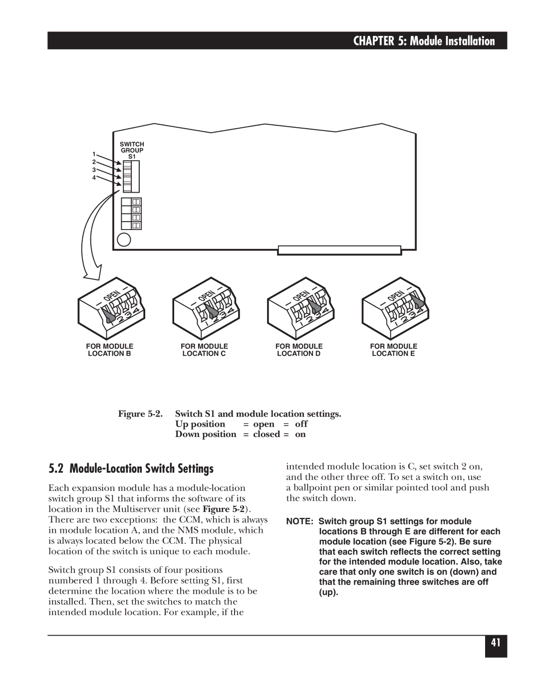 Black Box 5000 manual Module-Location Switch Settings 