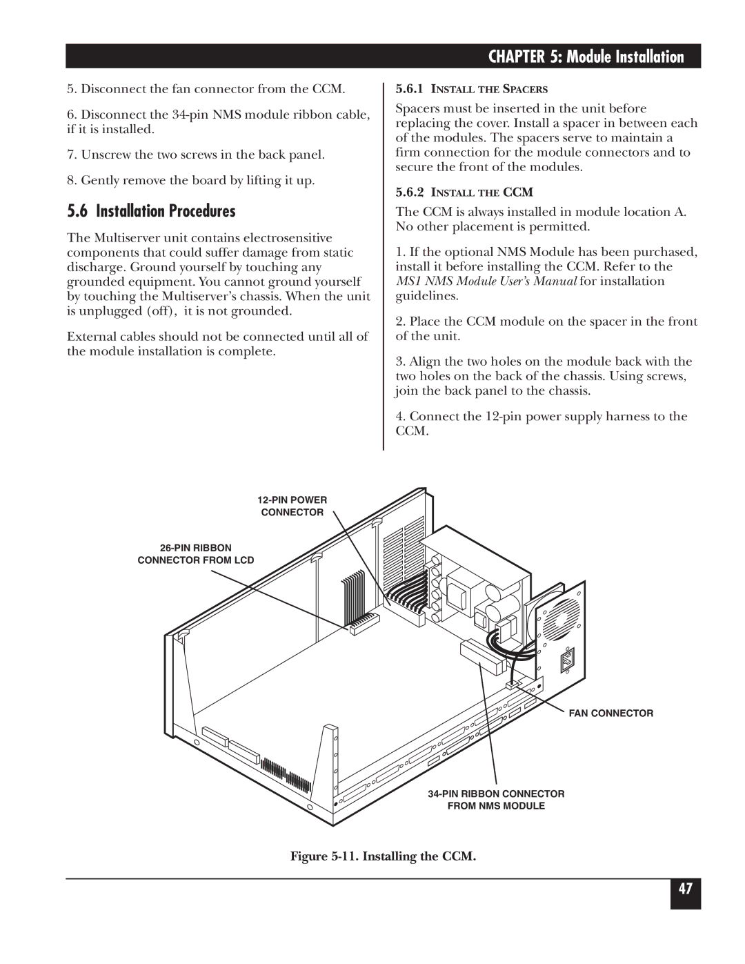 Black Box 5000 manual Installation Procedures, Installing the CCM 