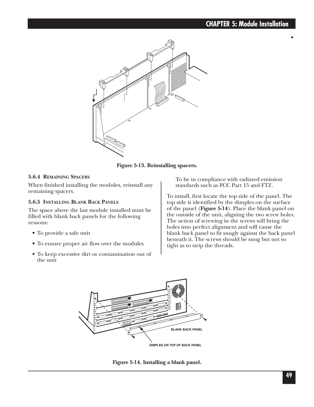 Black Box 5000 manual Reinstalling spacers 