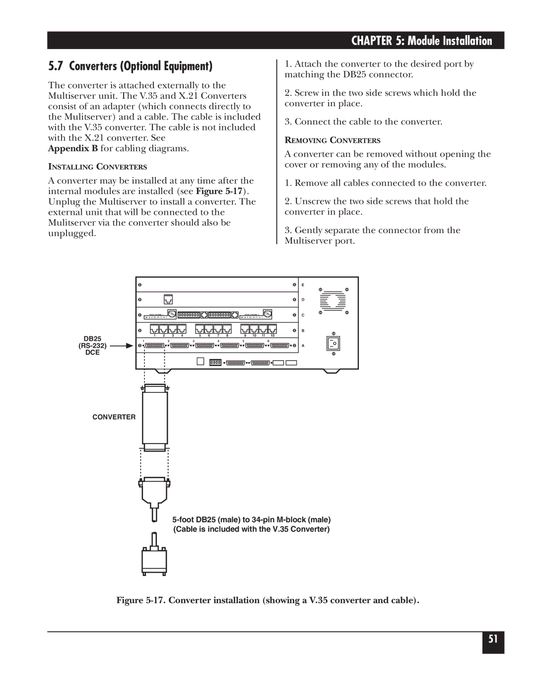 Black Box 5000 manual Converters Optional Equipment, Module Installation 