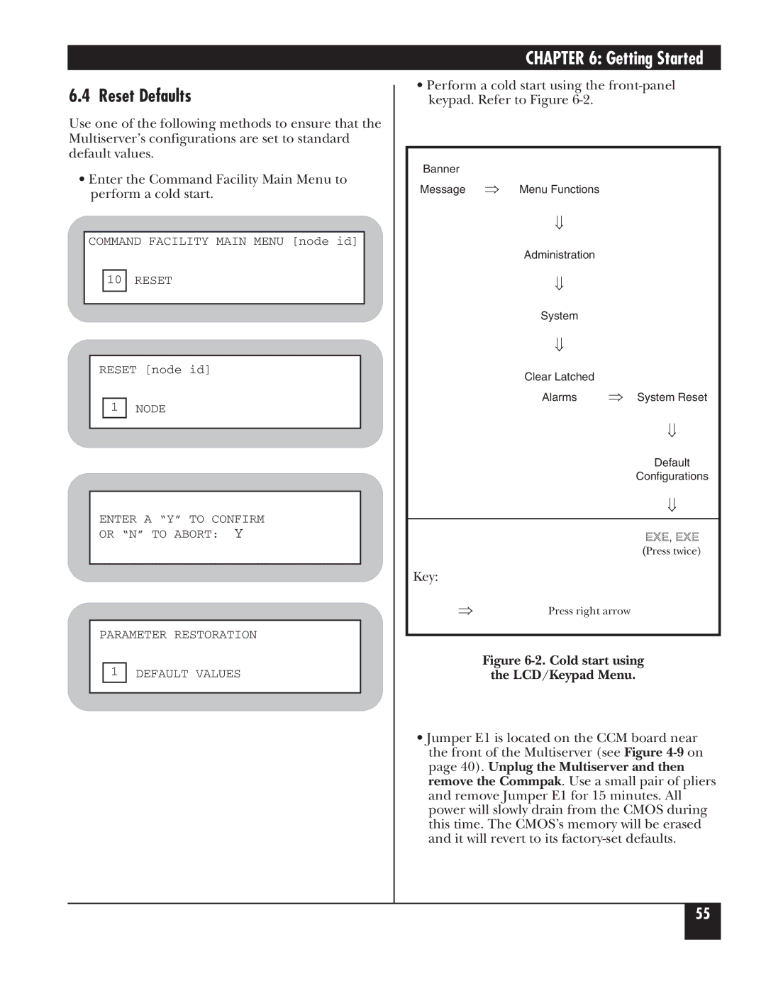 Black Box 5000 manual Reset Defaults, Key 