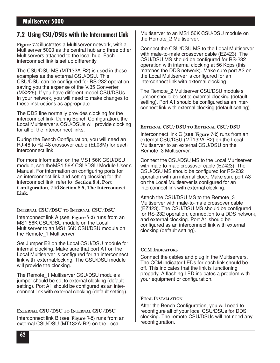 Black Box 5000 manual Using CSU/DSUs with the Interconnect Link 