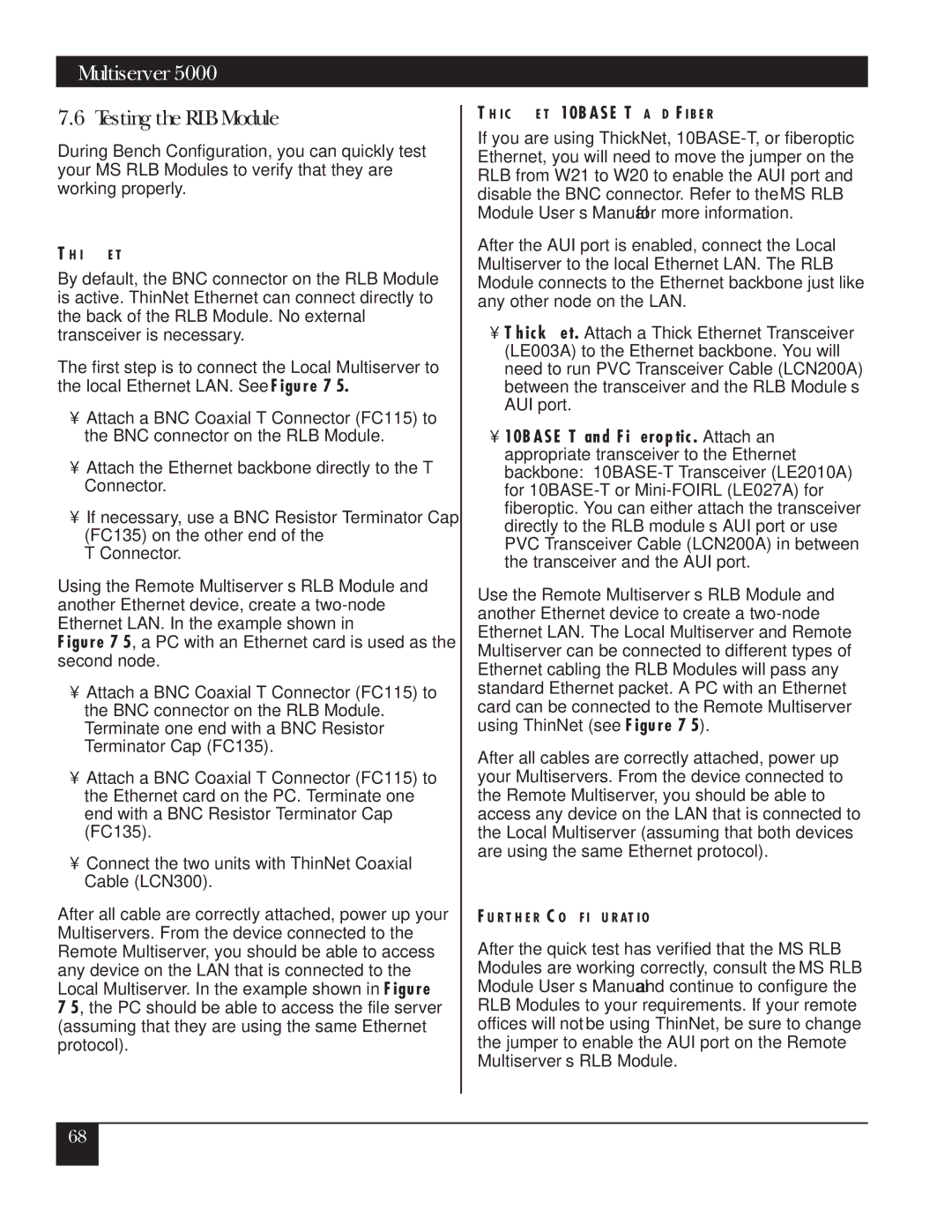 Black Box 5000 manual Testing the RLB Module, THICKNET, 10BASE-T, and Fiber 