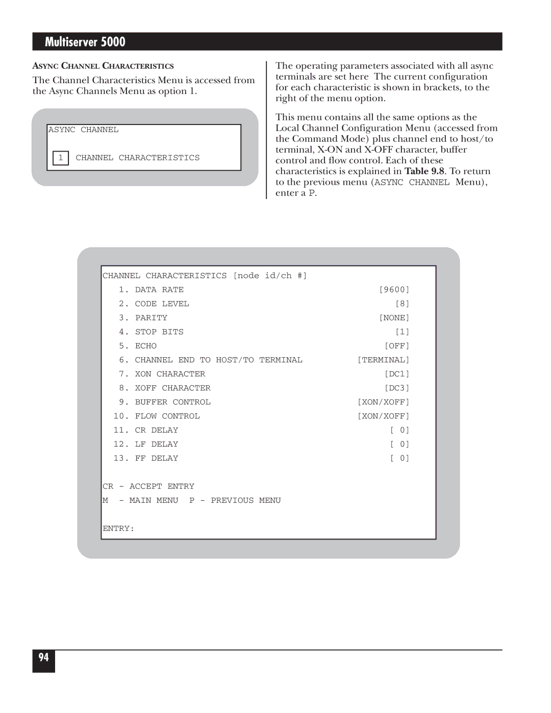 Black Box 5000 manual Async Channel Channel Characteristics 