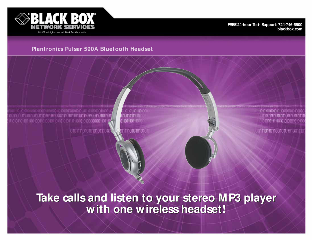 Black Box manual with one wireless headset, Plantronics Pulsar 590A Bluetooth Headset 