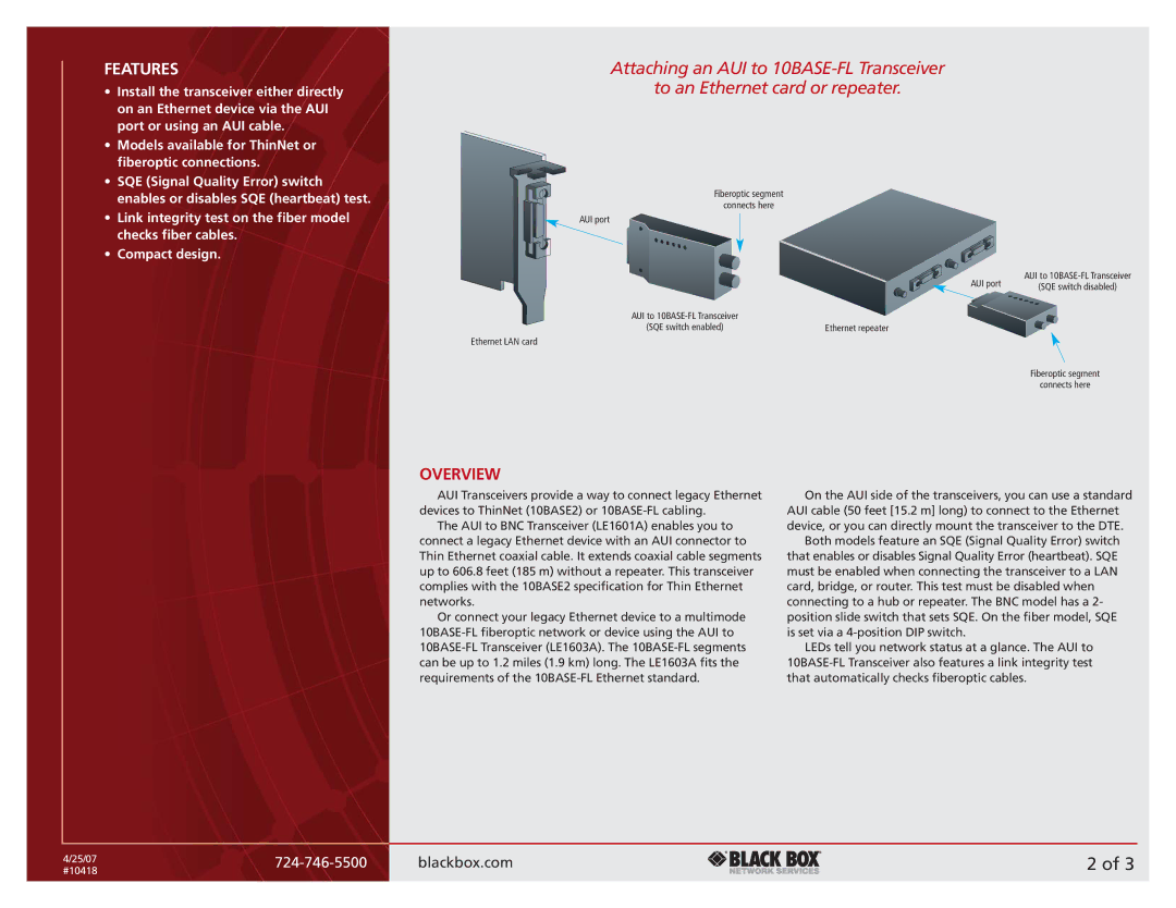 Black Box 724-746-5500 manual Features, Overview 